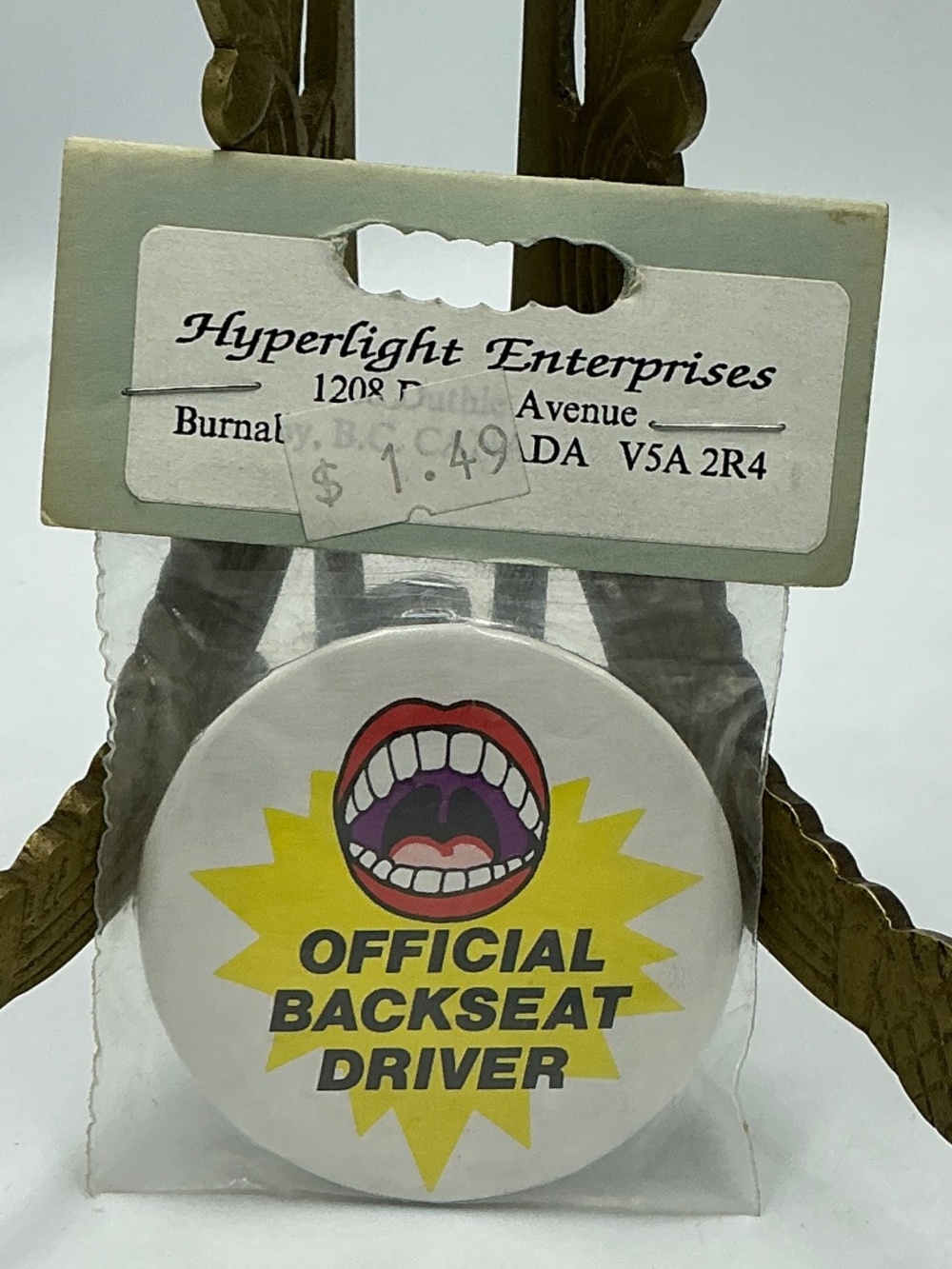 Vintage Pin Button Official Backseat Driver Hyperlight